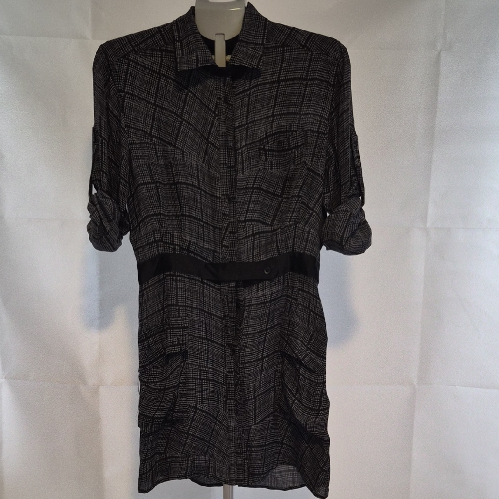 Rag & Bone Black and Gray Checkered Long Sleeve Dress